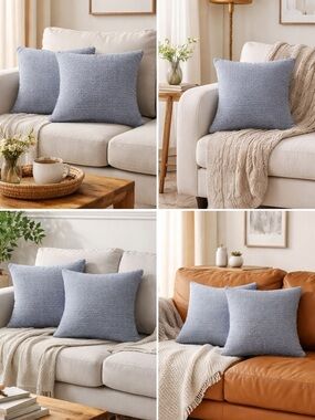 Heather Blue Bouclé Square Throw Pillow Covers - Set of 2